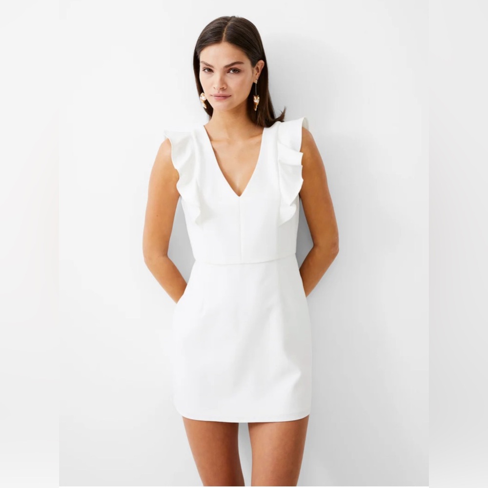 NWT French Connection Summer White Frill Vee Tailored Mini Dress
